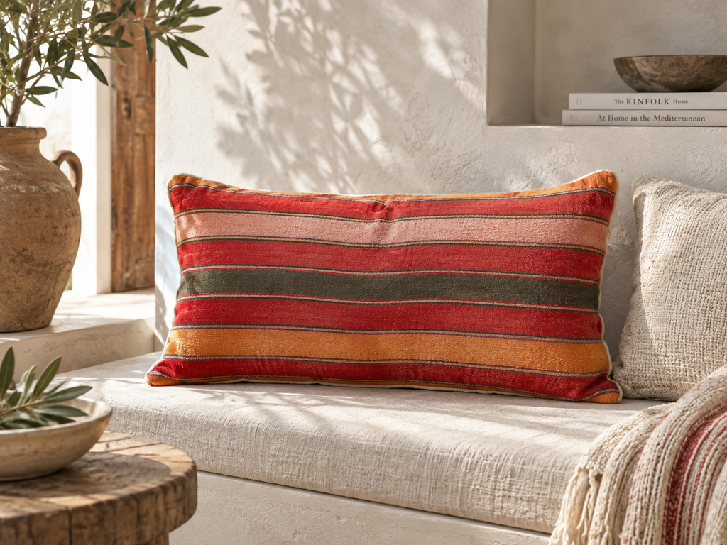 Mira Striped Gujarati Mashru Lumbar Pillow (Trade)