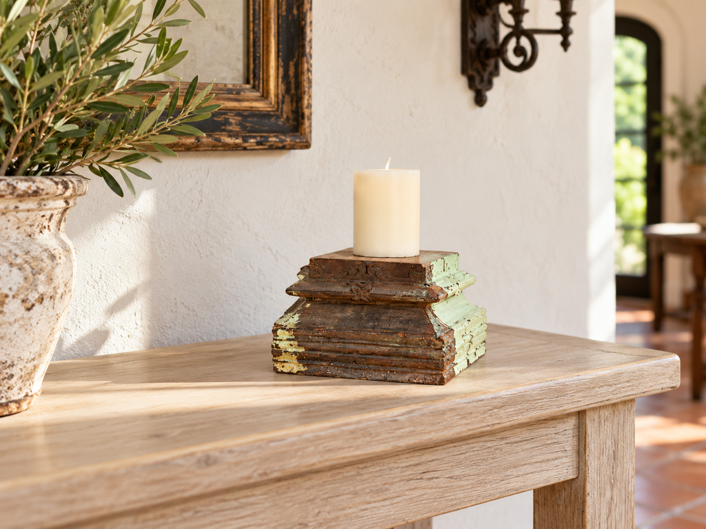 Antique Aqua Teak Column Base (Trade)