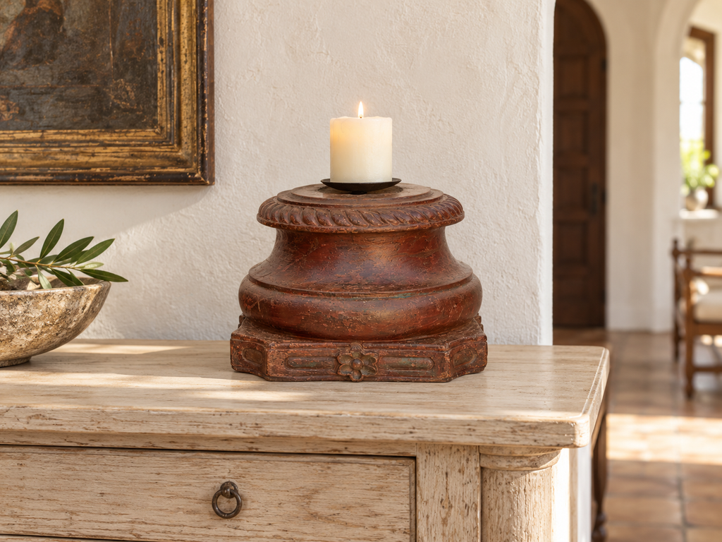 Antique Teak Rounded Rosette Pedestal (Trade)