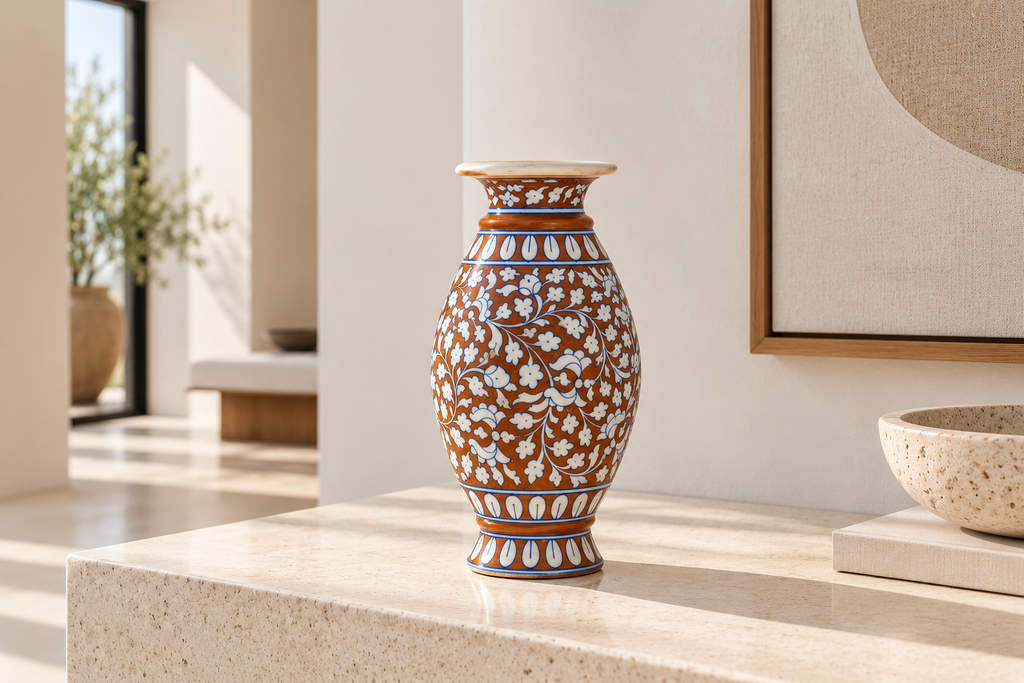 Elegant Rust & Blue Floral Vase (Trade)