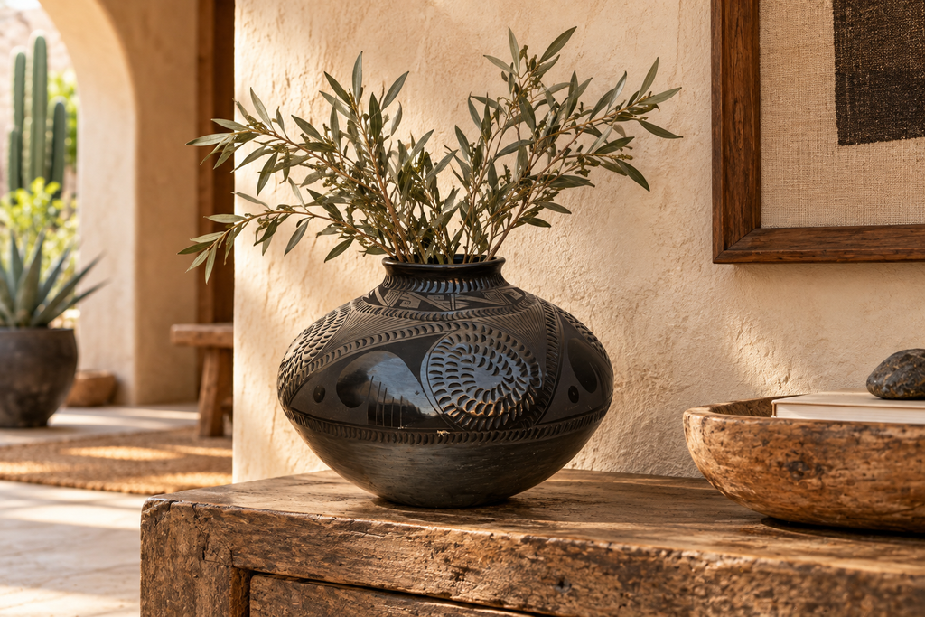 Engraved Black Clay Mata Ortiz Olla