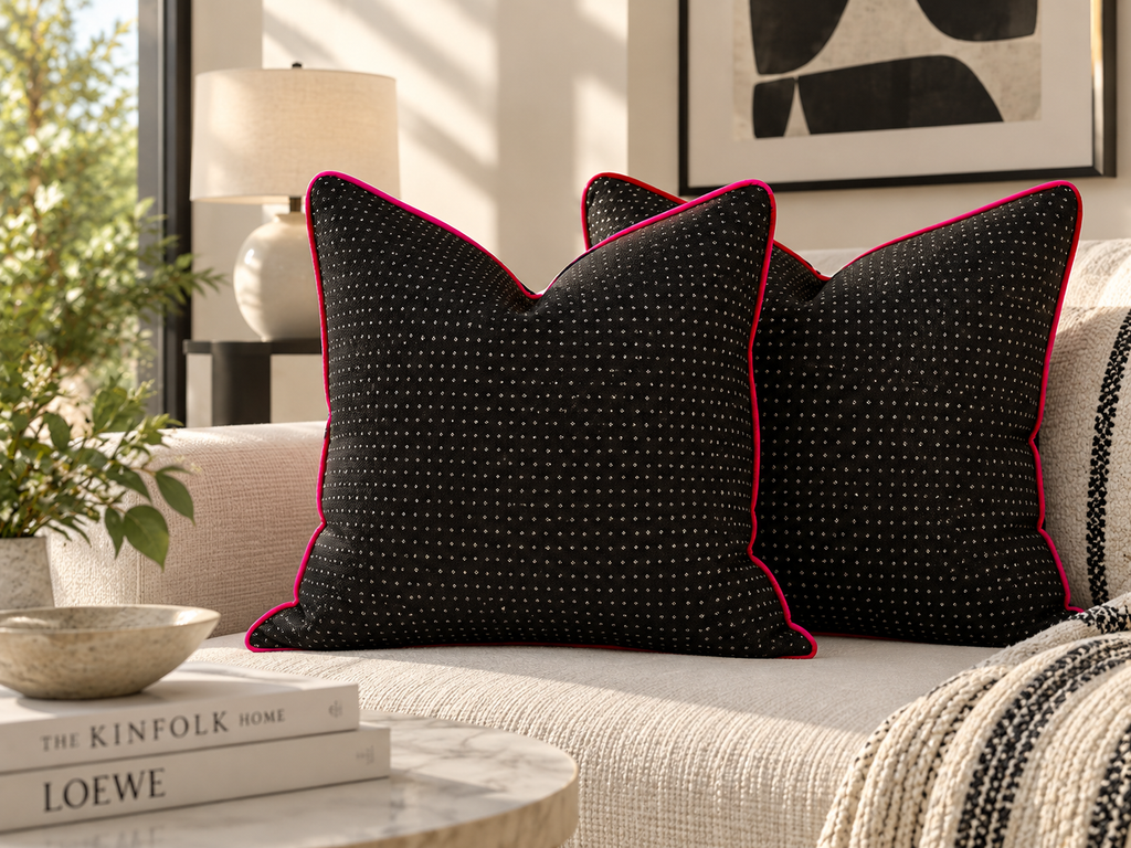 Pair of Manek Black Dotted Gujarati Mashru Pillows