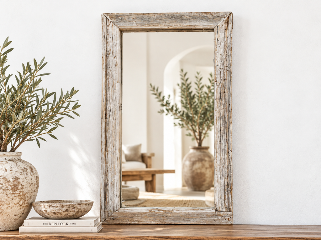 Antique Wabi Sabi Weathered Teak Mirror