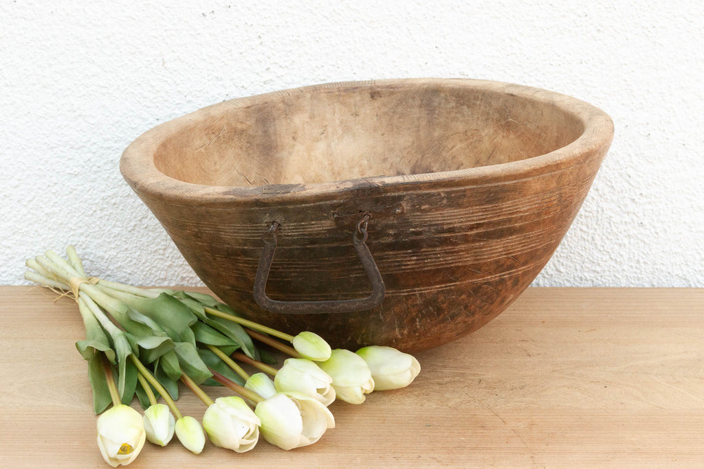 Antique African Bowl with Metal Handle