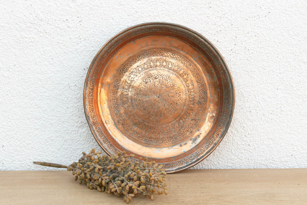 Antique Finely Engraved Copper Tray