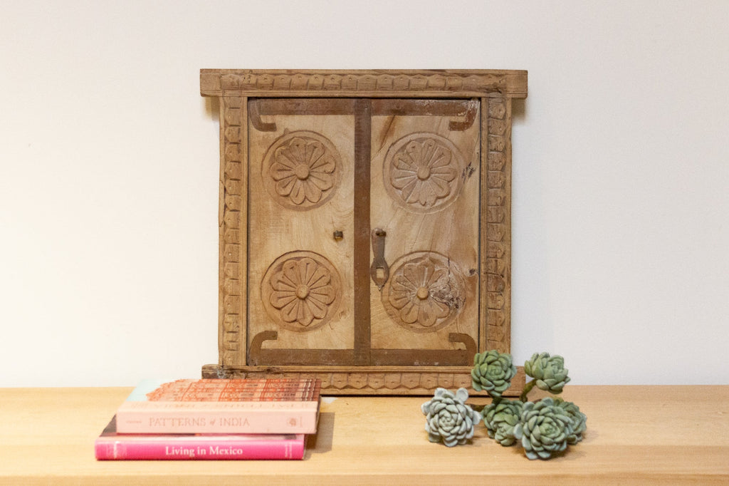 Antique Floral Carved Bleached Window Mirror-Barmer (Trade)