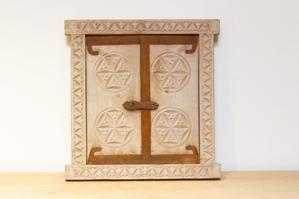 Antique Floral Carved Bleached Window Mirror-Dhumdar (Trade)