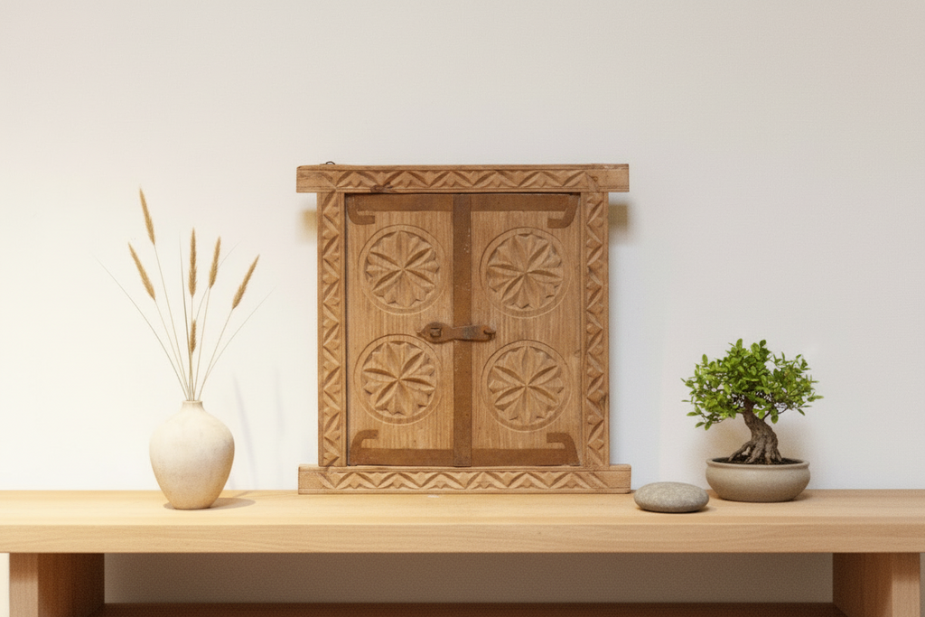 Antique Floral Carved Bleached Window Mirror-Godwar (Trade)