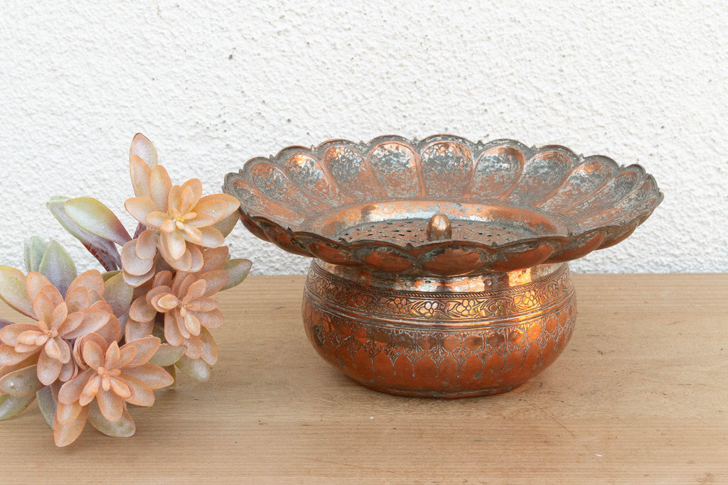 Antique Ikebana Copper Flower Vessel