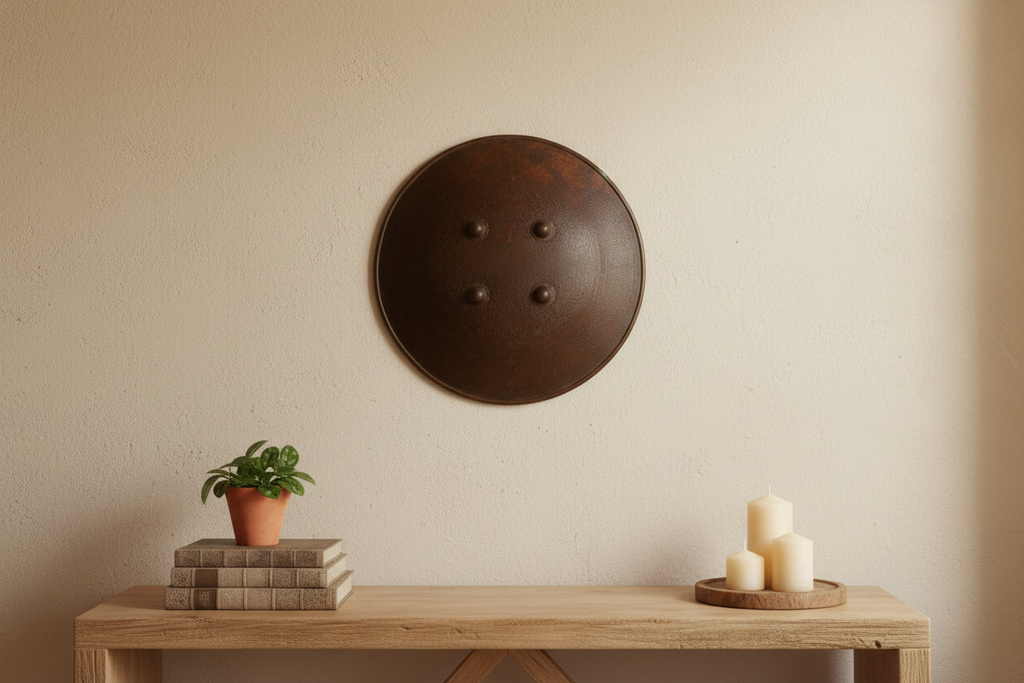 Antique Indian Engraved Metal Shield (Trade)