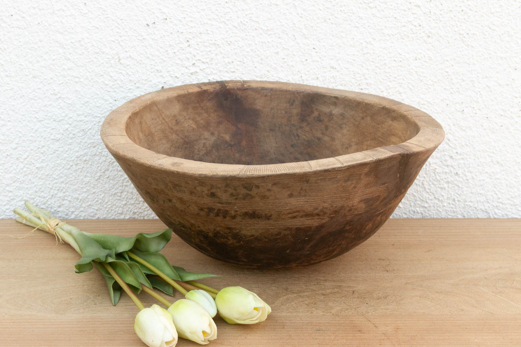 Antique Patinated Wood Dough Bowl