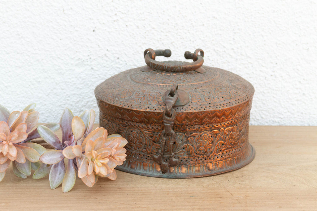 Antique Pierced Copper Indian Dowry Box