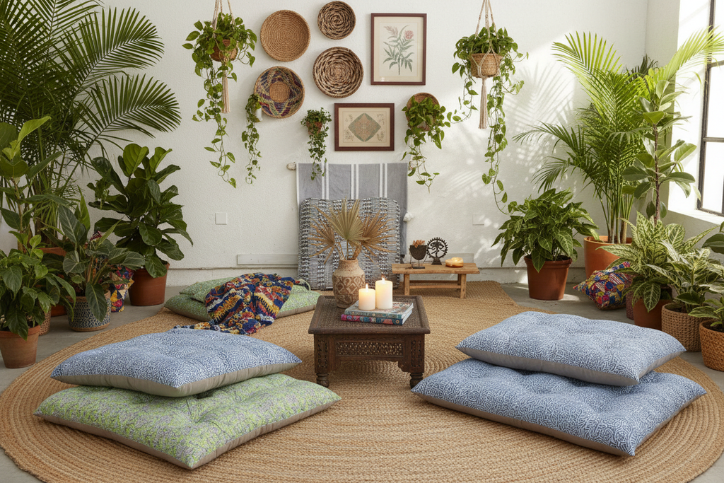 Hand Block Printed Black & White Floor Cushion