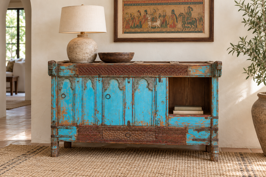 Antique Turquoise Blue Damachiya Cabinet (Trade)
