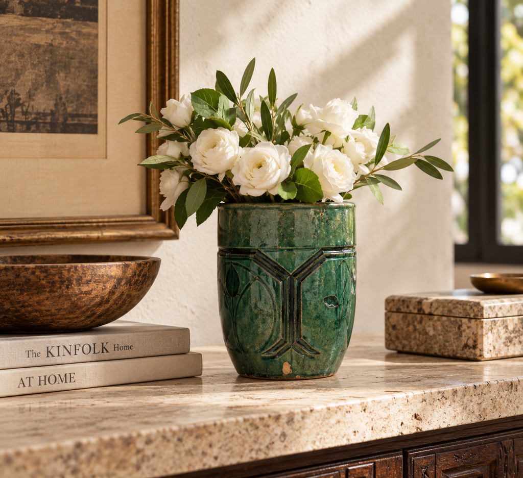 Emerald Green & Black Glaze Pot