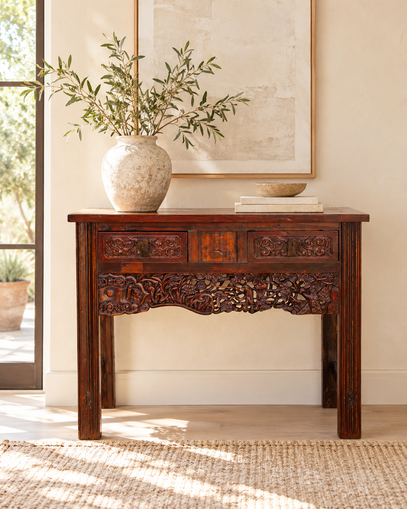 Rustic Heavily Carved Chinese Altar Console