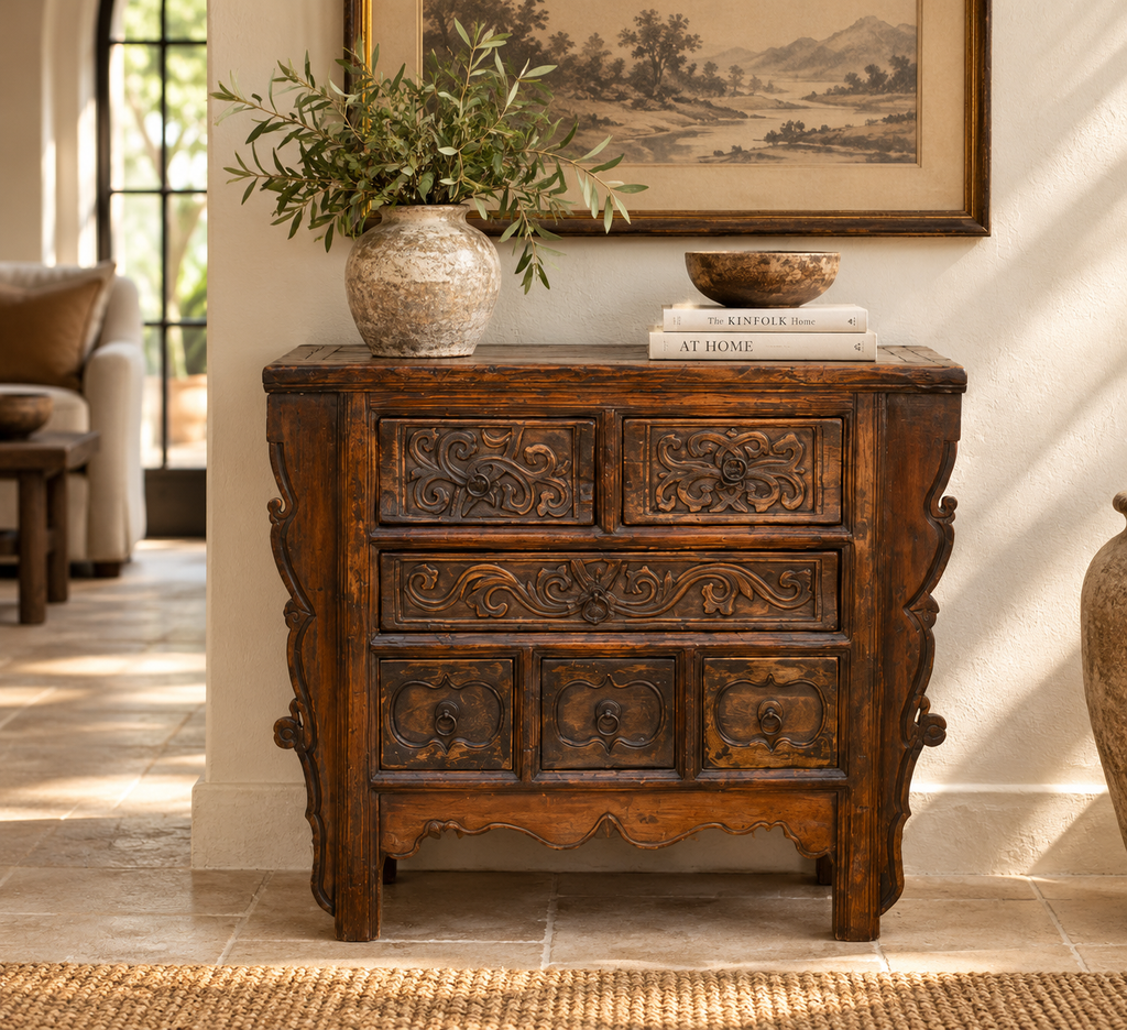 Antique Chinese Carved Six-Drawer Dresser