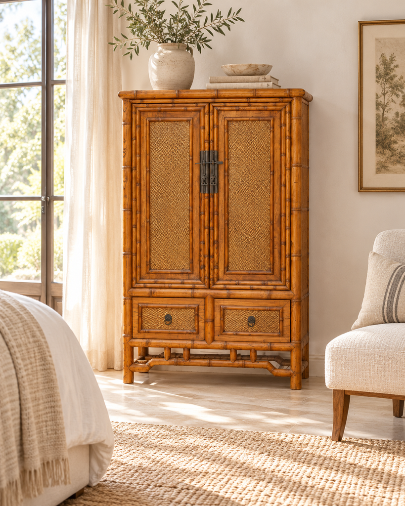 Vintage Faux Bamboo & Cane Cabinet