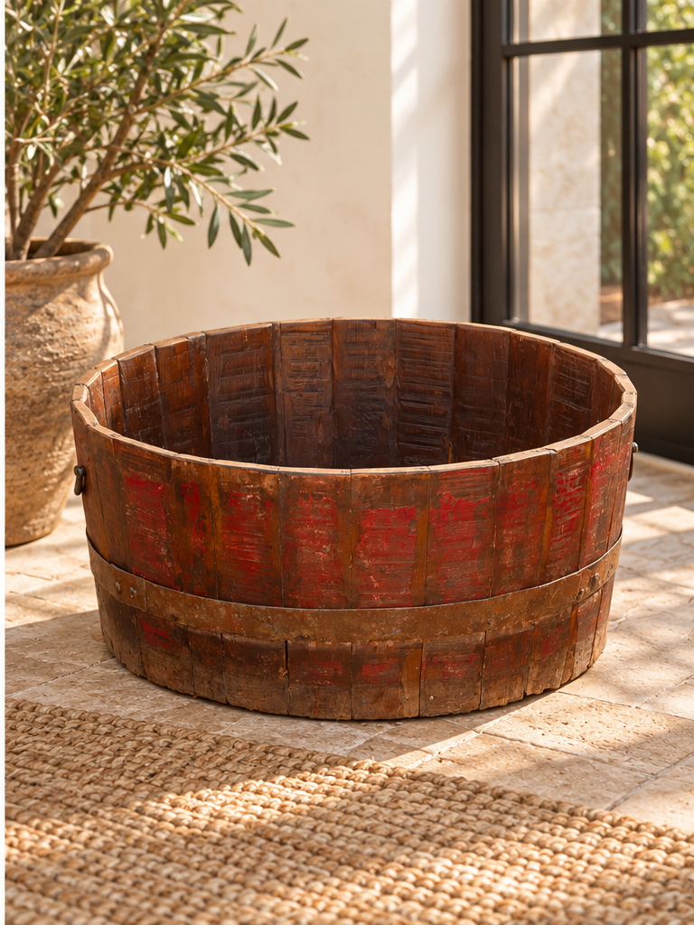 Antique Painted Grain Barrel Planter