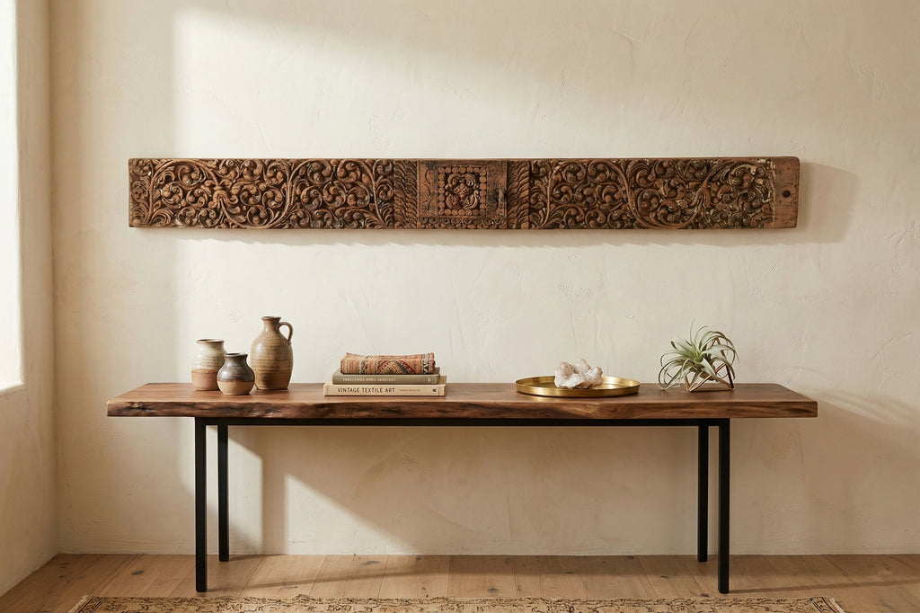 Distressed Cacao Lintel, Antique Architectural Carving