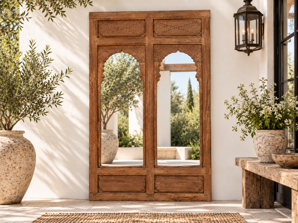Early 1800's Double Arch Tall Haveli Mirror