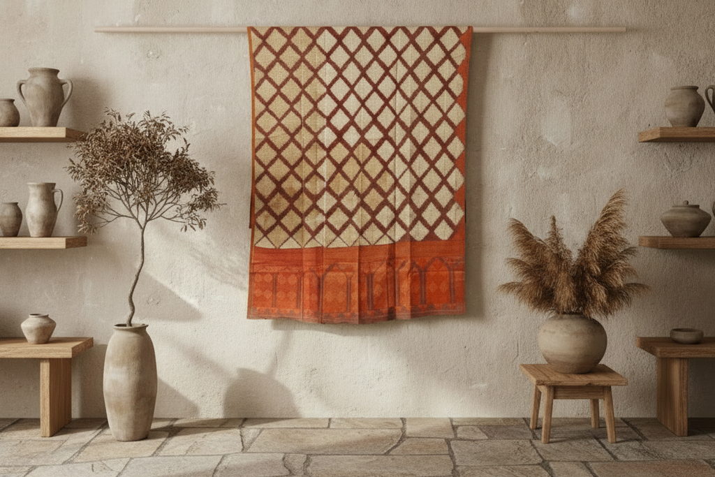 Fine Saffron Bagh Phulkari Silk Throw