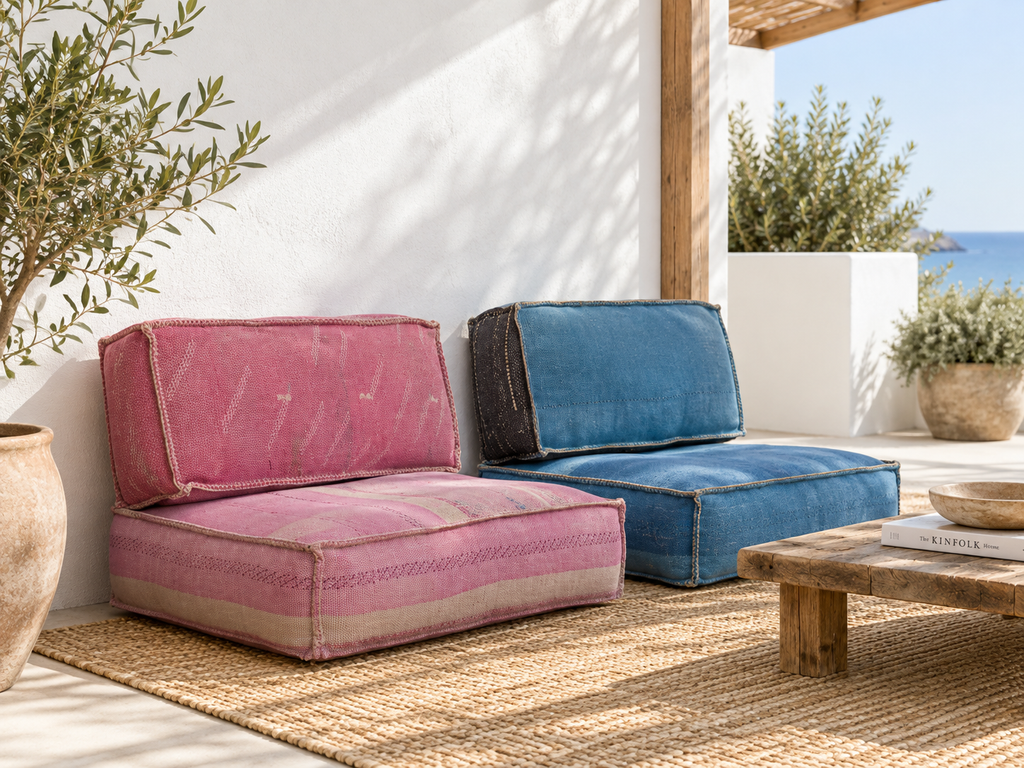 Antique Kantha Rose Floor Seating Set