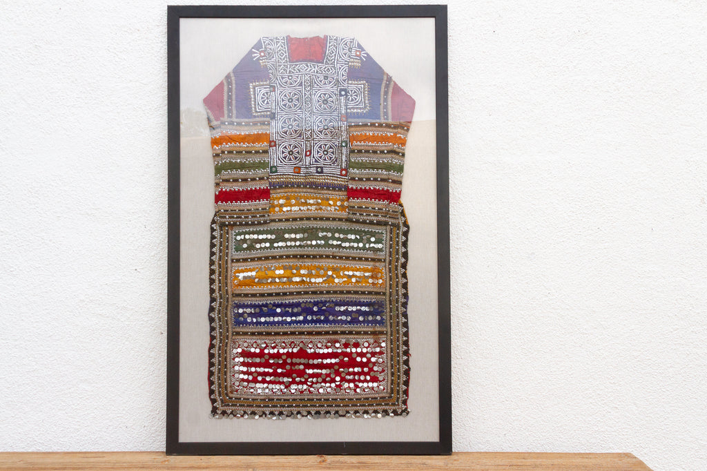 Framed Antique Colorful Kuchi Dress Panel
