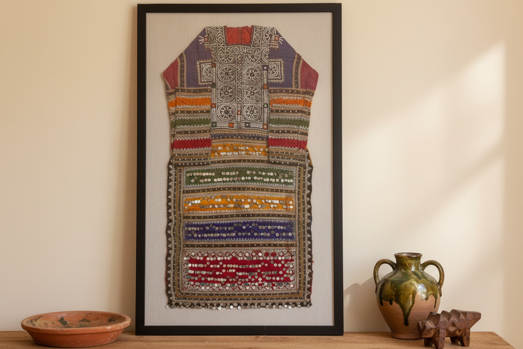 Framed Antique Colorful Kuchi Dress Panel