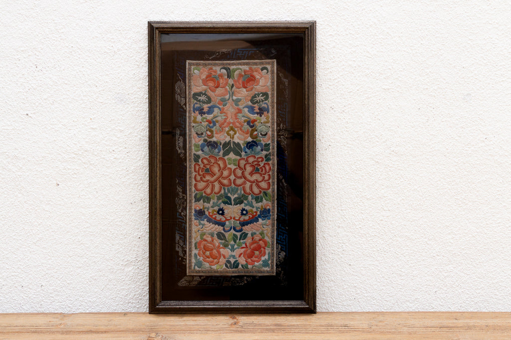 Framed Suzhou Silk Embroidered Floral Panel