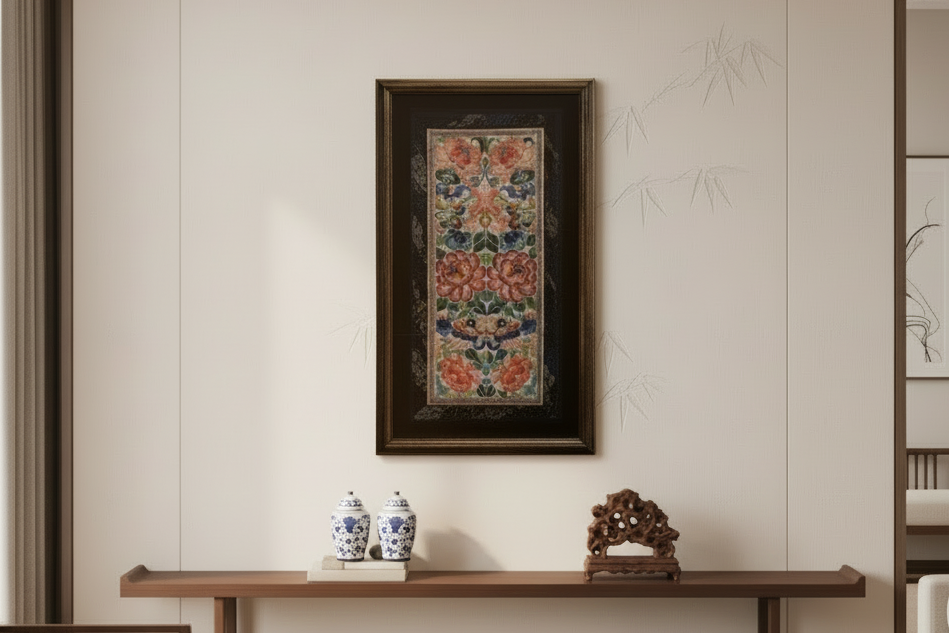 Framed Suzhou Silk Embroidered Floral Panel