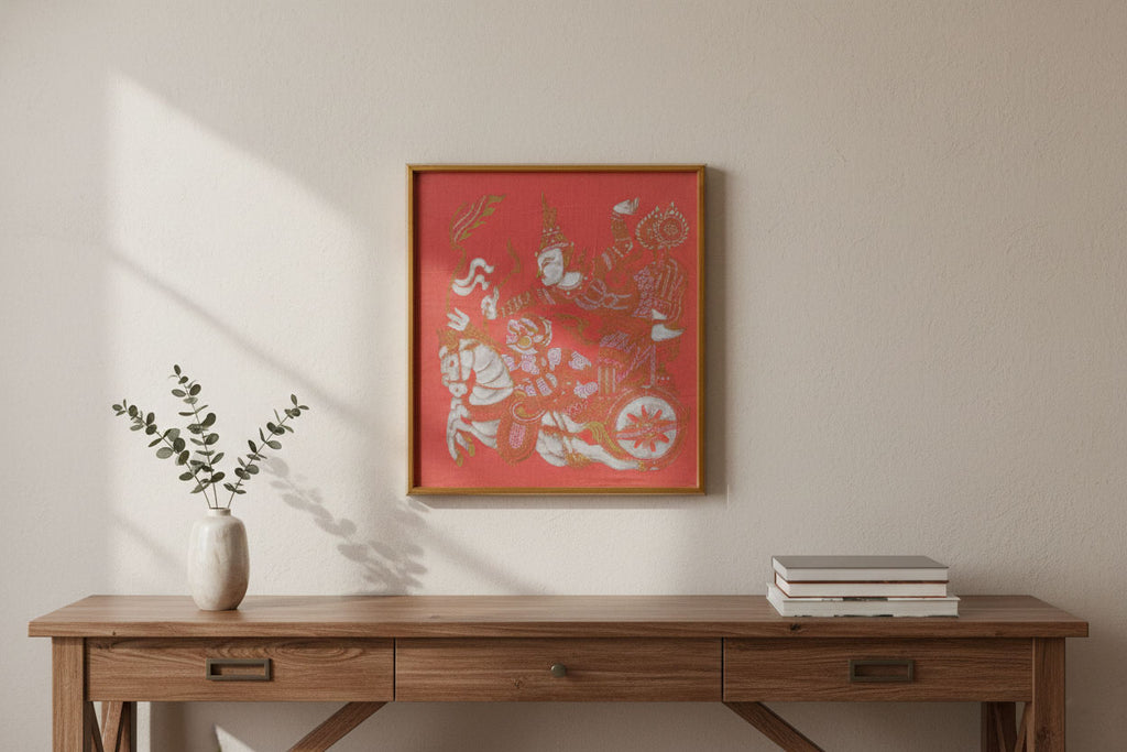 Framed Vintage Thai Temple Procession Art (Trade)