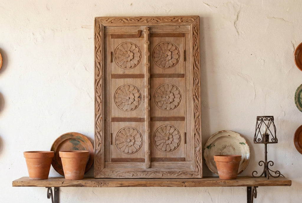 From an Ancient Indian Courtyard, Carved Window Mirror