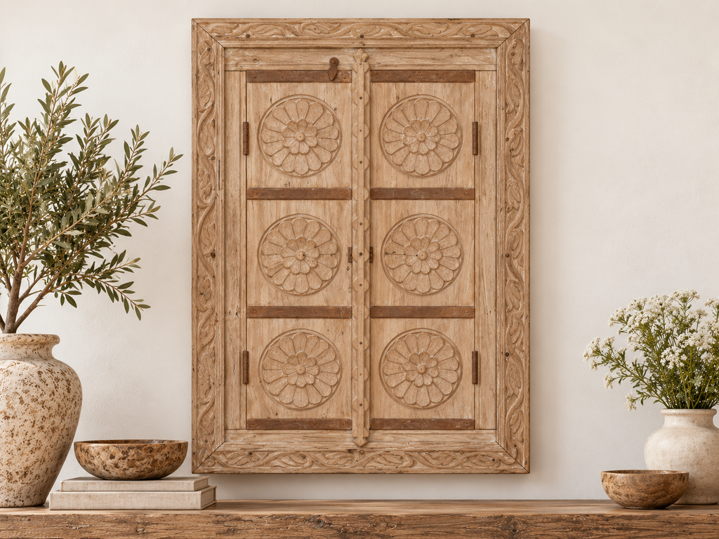 From an Ancient Indian Courtyard, Carved Window Mirror