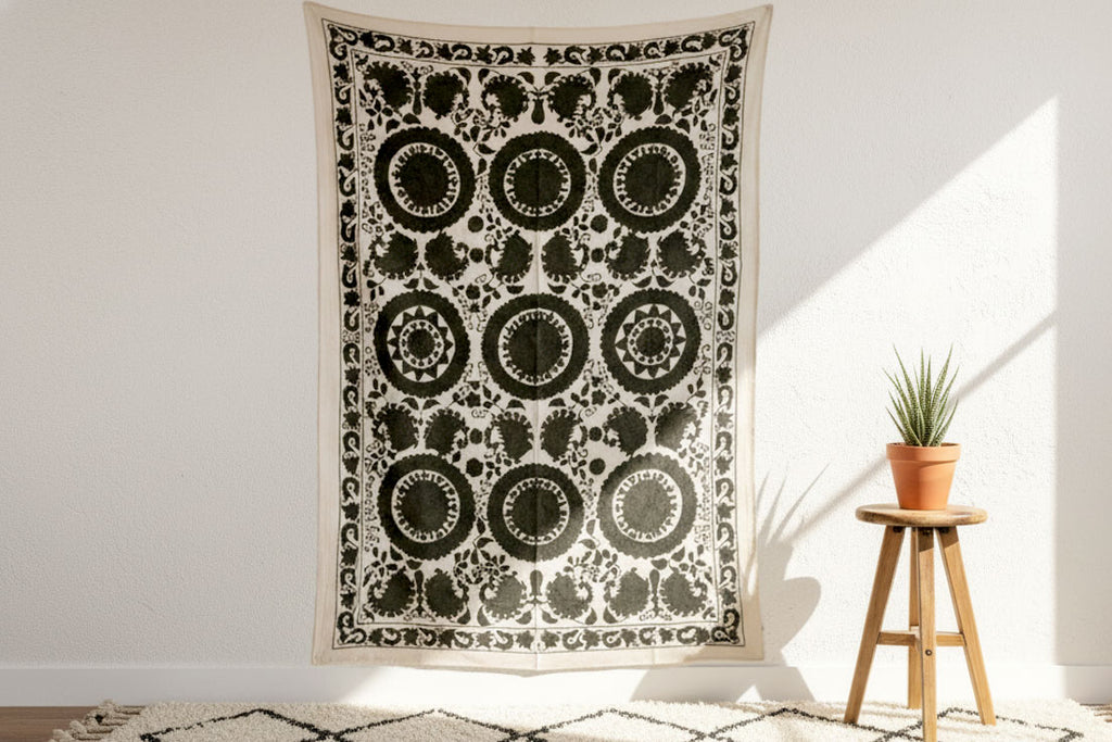 Stone Medallion Hand-Embroidered Suzani Throw