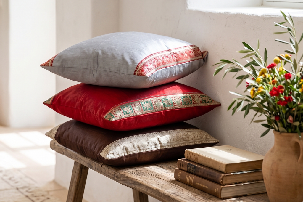Cloudy Silver Festive Silk Euro Pillow Cover