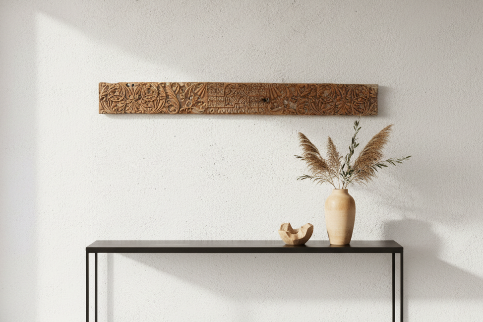 Geometric Frieze, Antique Teak Carved Panel