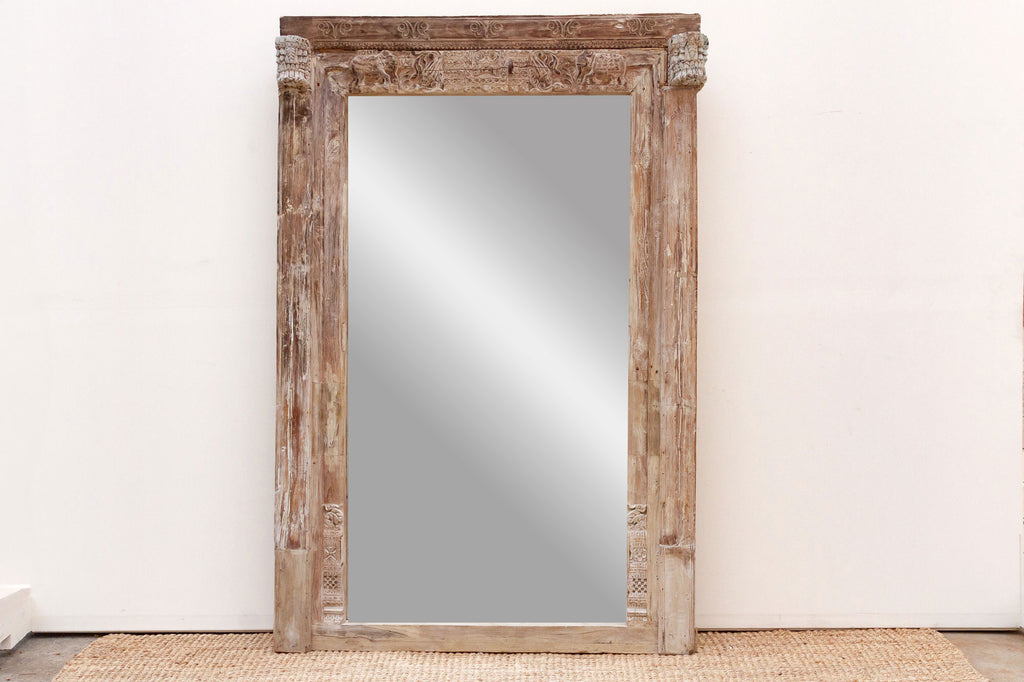 Grand 1800's Indian Door Mirror w/Elephant Carvings