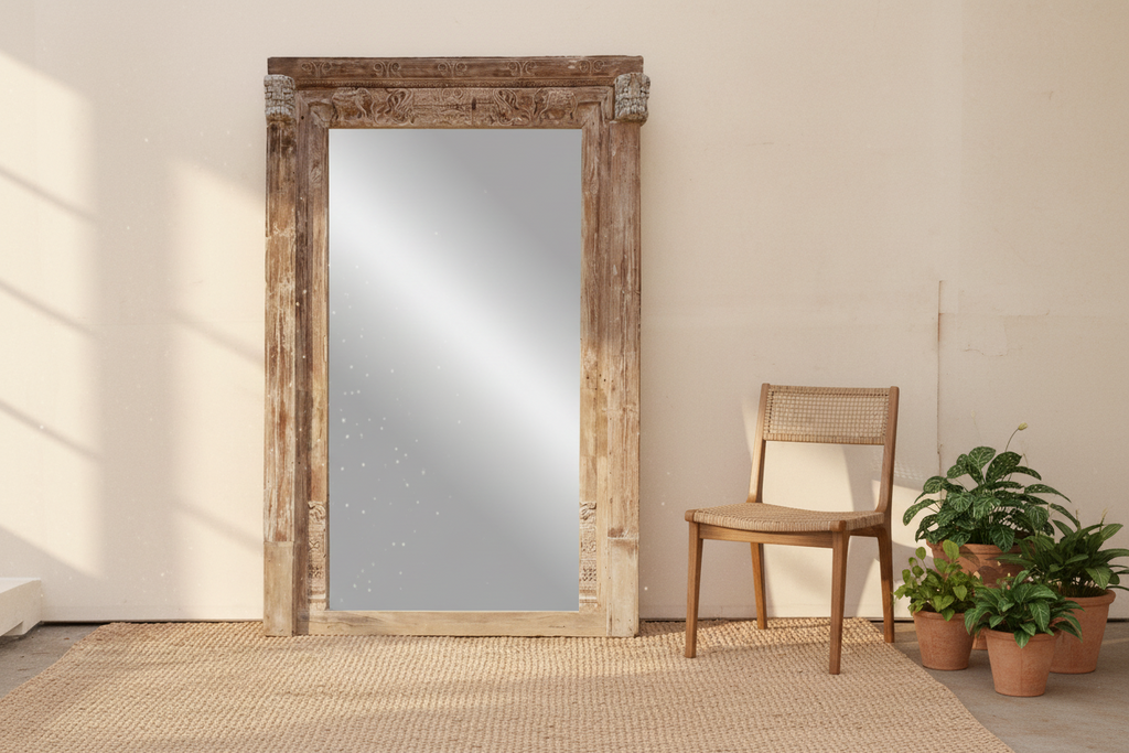 Grand 1800's Indian Door Mirror w/Elephant Carvings