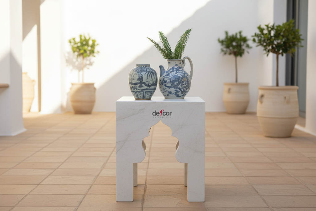 Hand-Carved Arched Marble End Table (Trade)