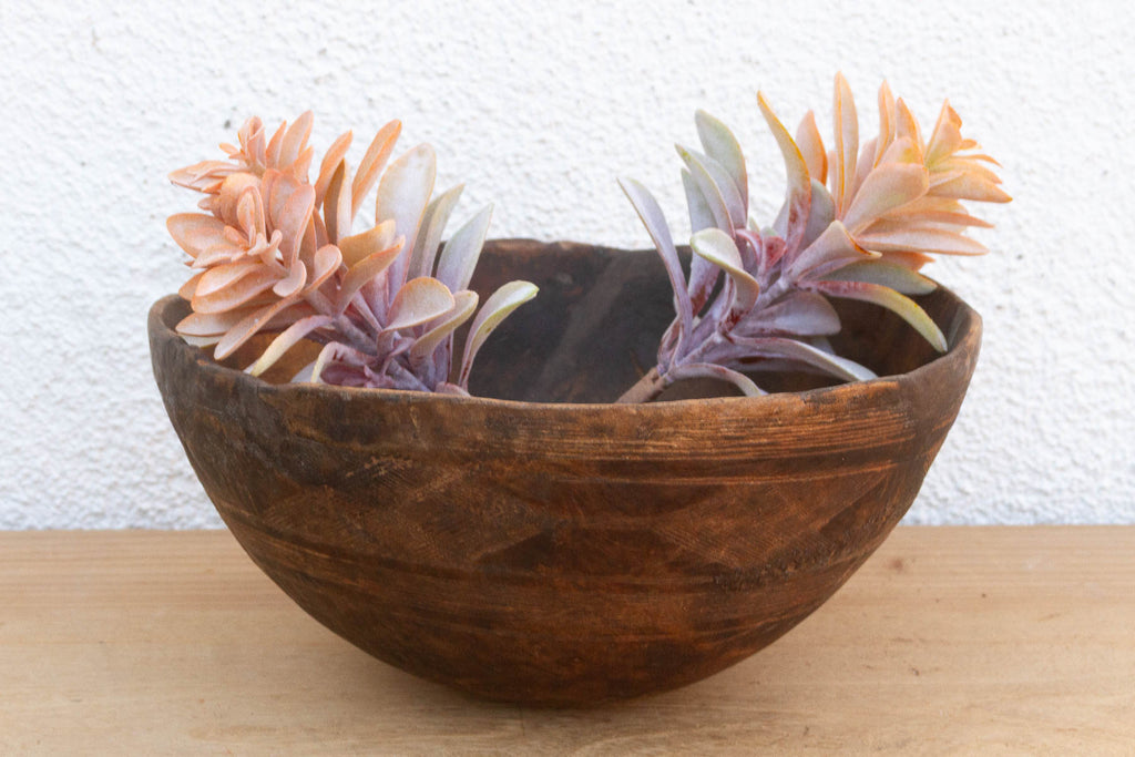 Handcarved African Rounded Wooden Bowl