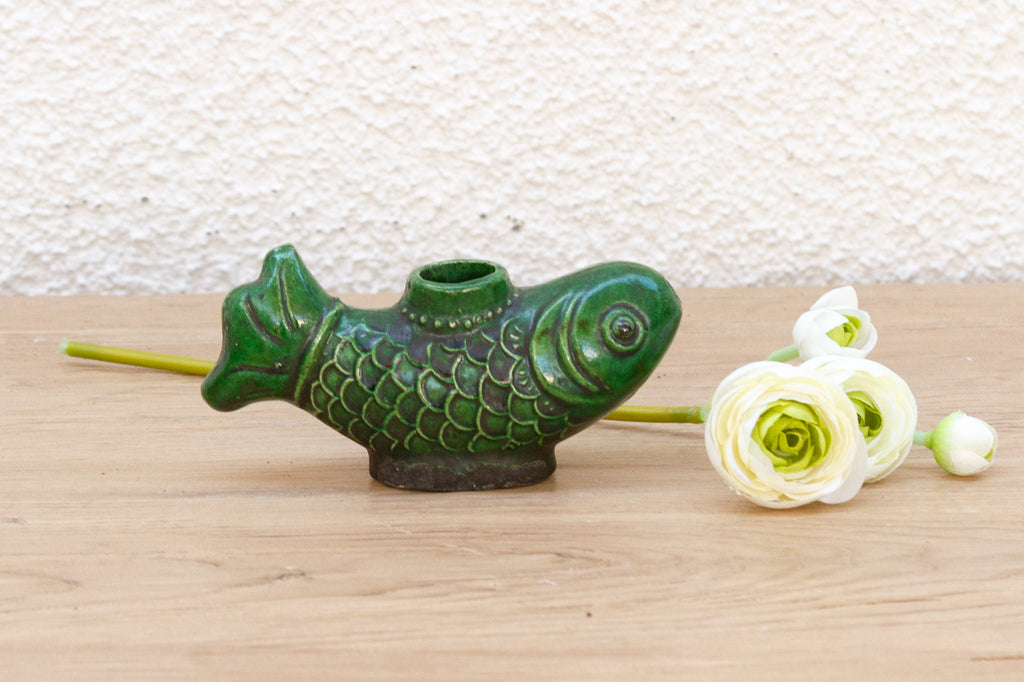 Antique Green Glaze Fish Scholar’s Ink Holder