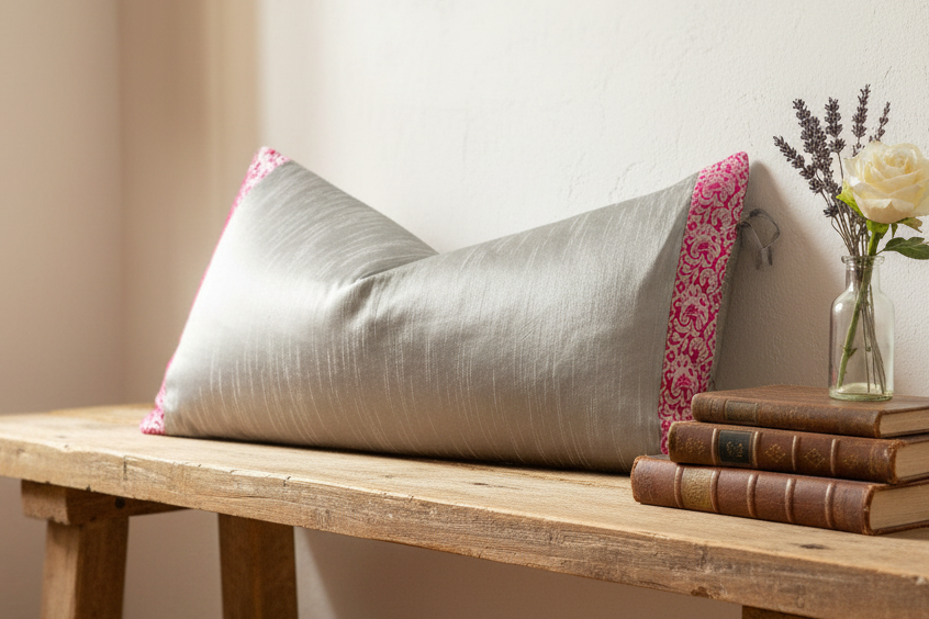 Belli Large Festive Indian Silk Queen Lumbar Pillow Cover