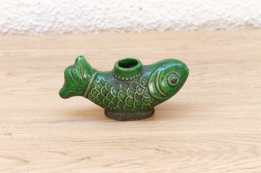 Antique Green Glaze Fish Scholar’s Ink Holder