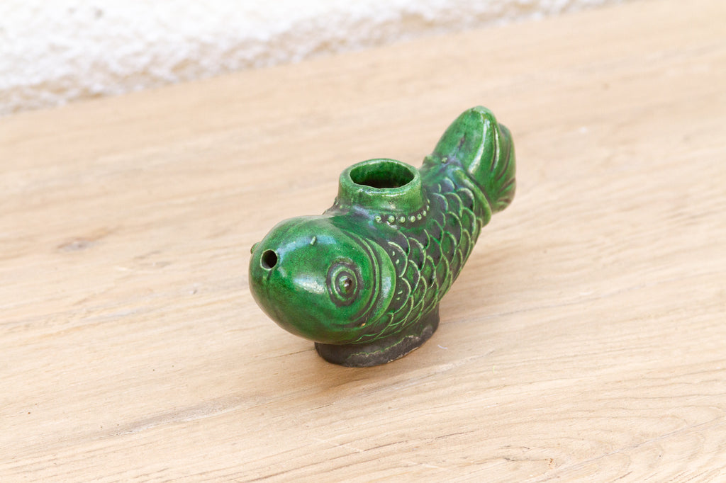 Antique Green Glaze Fish Scholar’s Ink Holder