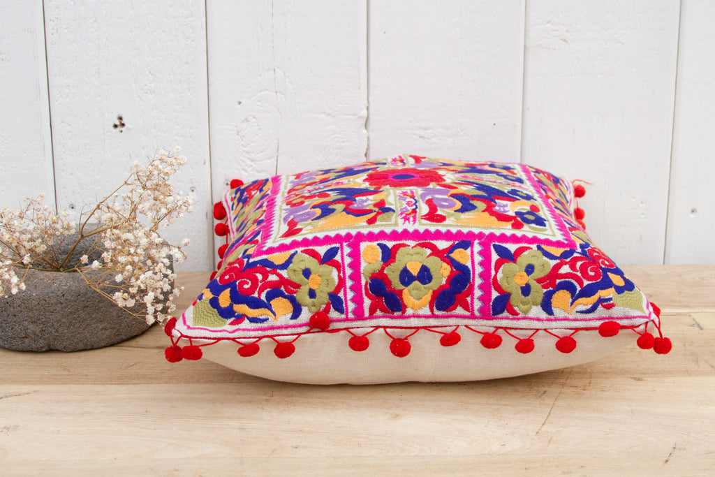 Ana Colorful Alebrije Silk Embroidered Pillow Cover (Trade)