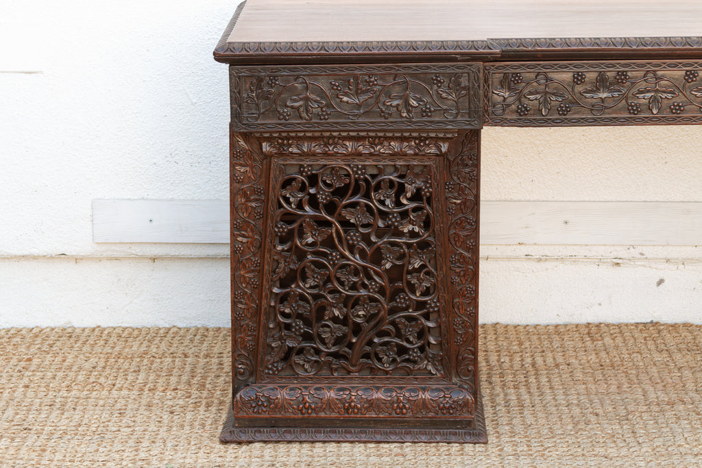 Finely Carved Anglo-Indian Rosewood Pedestal Desk