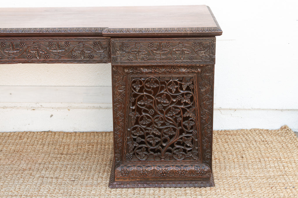 Finely Carved Anglo-Indian Rosewood Pedestal Desk