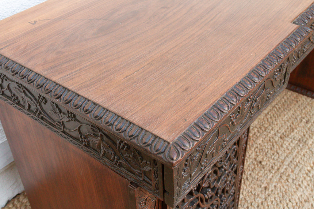Finely Carved Anglo-Indian Rosewood Pedestal Desk