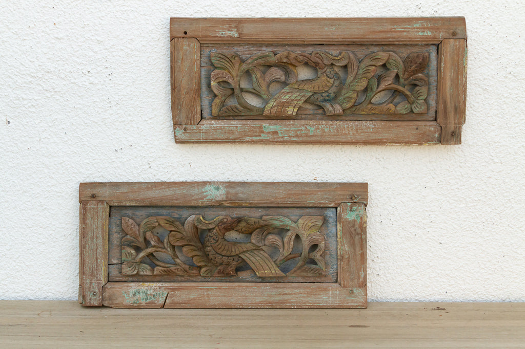 Ornate Finely Carved Asian Panels, Set of 2